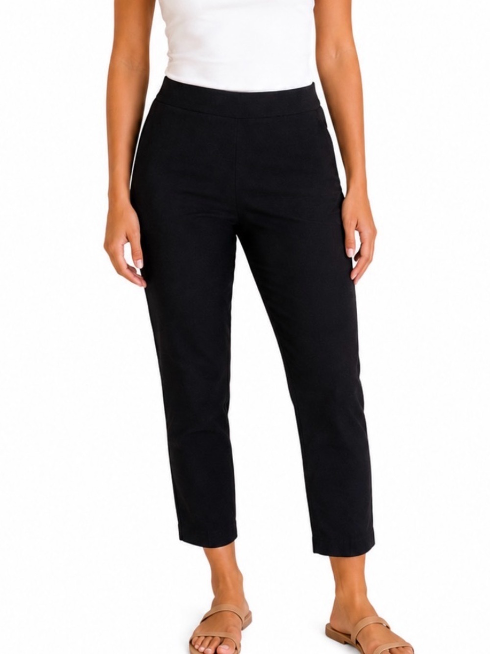 A New Day Black Cropped Pull-On Pants side zip tummy slimming elastic waist SZ 6